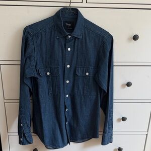 Drake's Blue Denim Button-Down Shirt
